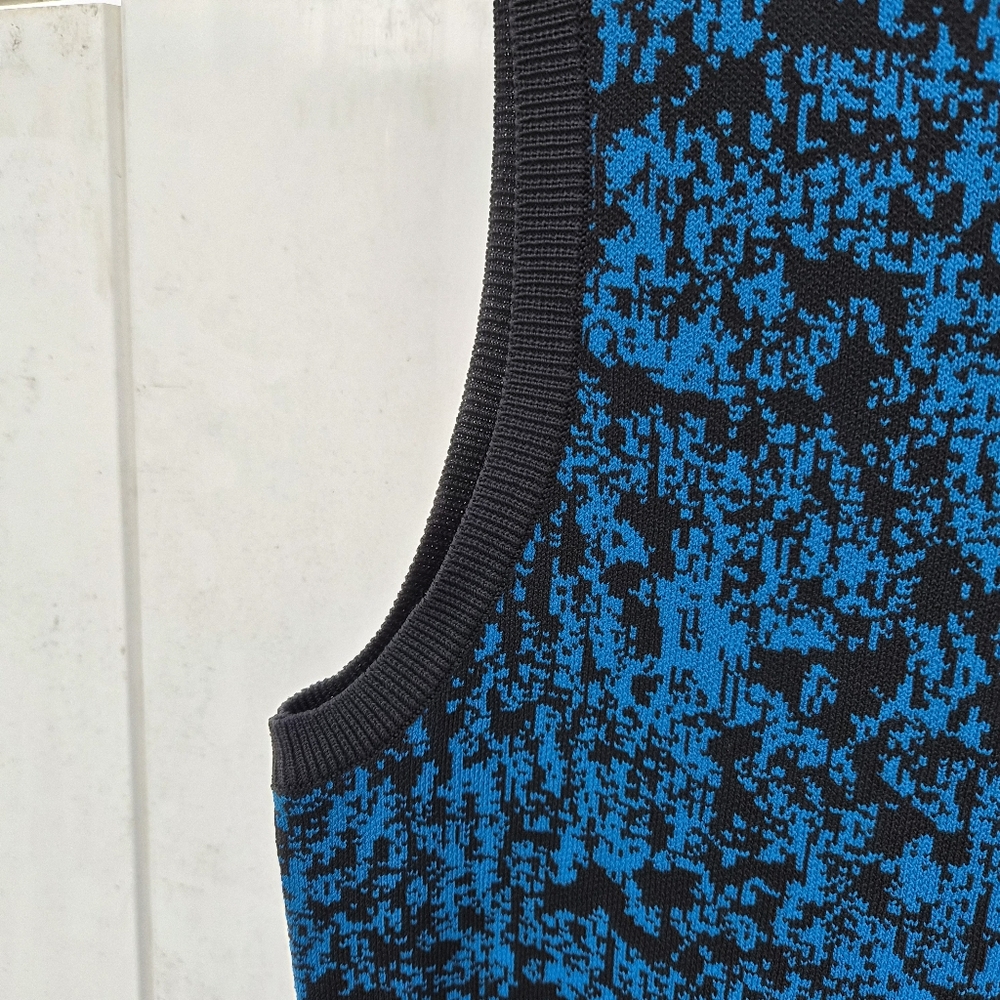 DKNYC Blue Black Abstract Crackle Knit Sleeveless Sheath Dress XL Round Neck - Picture 7 of 7